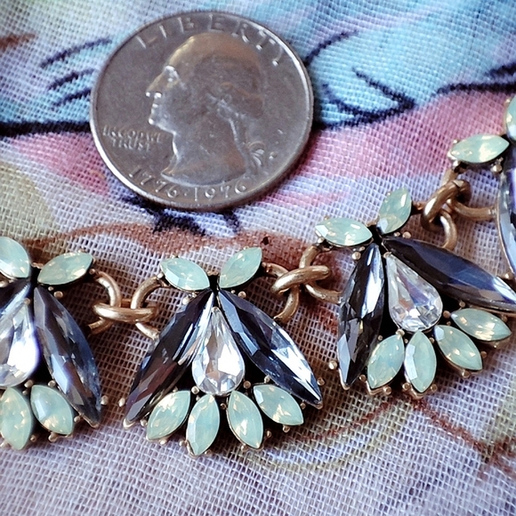 J. Crew Thin Navette Clear Teardrop Smoke Opalune Minty Statement Necklace EUC - Picture 10 of 12